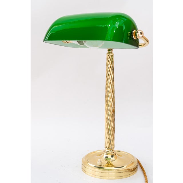 Metal Banker Table Lamp with Glass Shade, Vienna, 1920s For Sale - Image 7 of 18