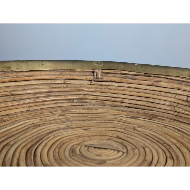 Italian Centerpiece Basket in Rattan and Brass with Handles by Gabriella Crespi, 1970s For Sale - Image 9 of 9