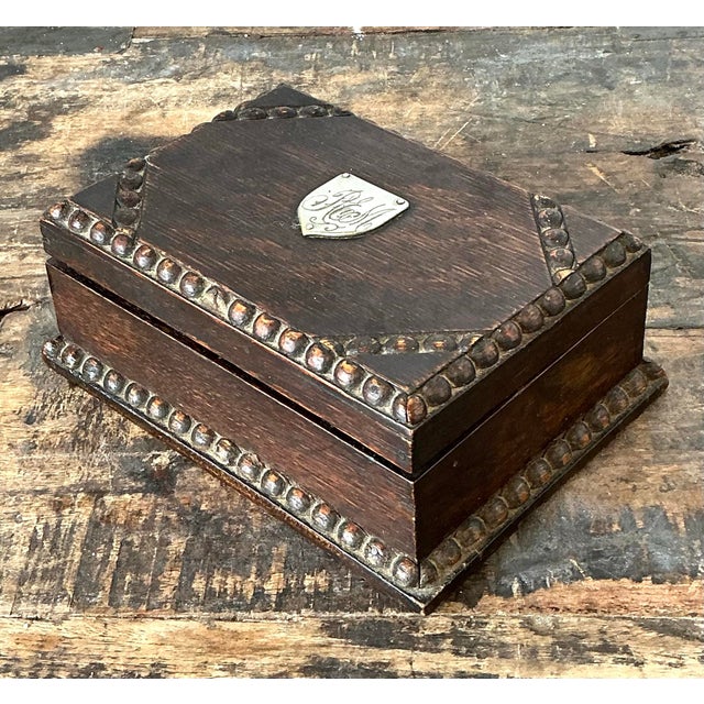 Vintage Monogrammed Carved Bead Trim Box For Sale - Image 11 of 12