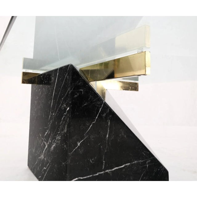 Black Cube Shape Marble Base Brass Stretchers Square Glass Top Coffee Table For Sale - Image 10 of 13