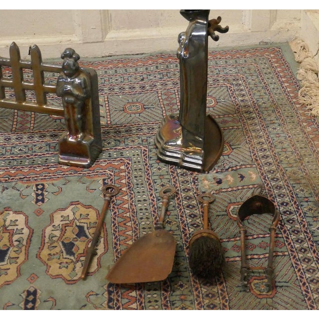 Enamelled Knight Fireside Companion Set and Matching Fender, 1930s, Set of 2 For Sale - Image 6 of 7