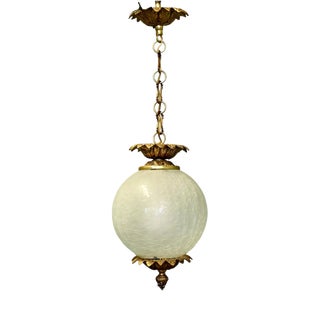 Art Deco French Glass Globe Hanging Pendant Light, 1930 For Sale