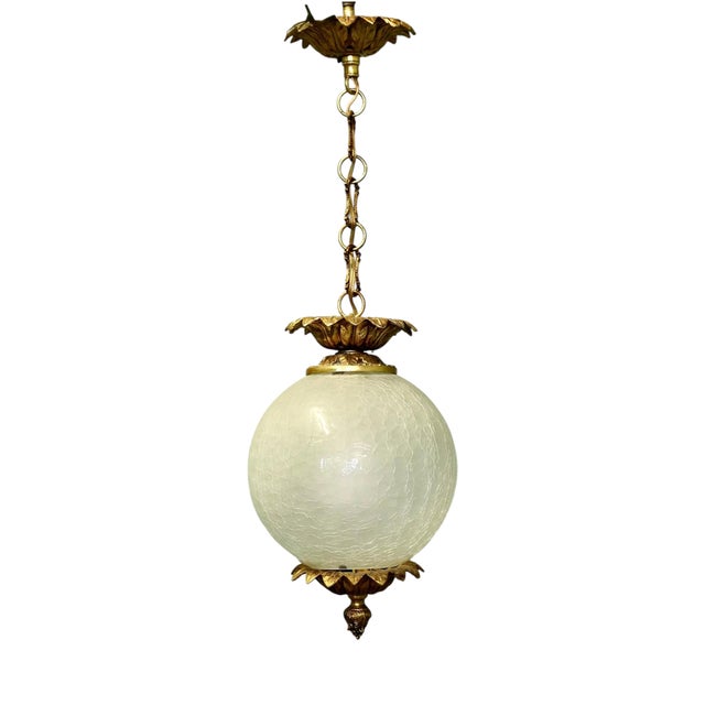 Art Deco French Glass Globe Hanging Pendant Light, 1930 For Sale