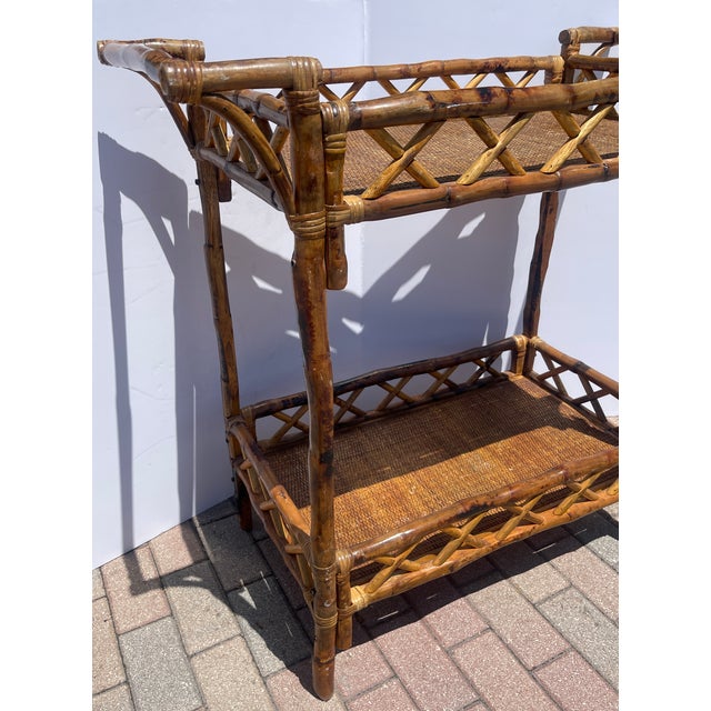 Bamboo Two Tier Bar Cart With Gallery For Sale - Image 4 of 12