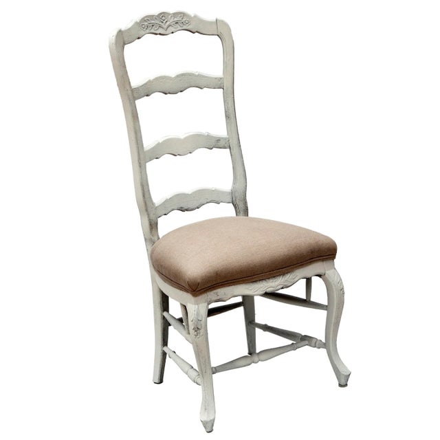 Vintage French Provincial Ladder Back Chairs W Linen Seats: A Pair For Sale In Los Angeles - Image 6 of 11