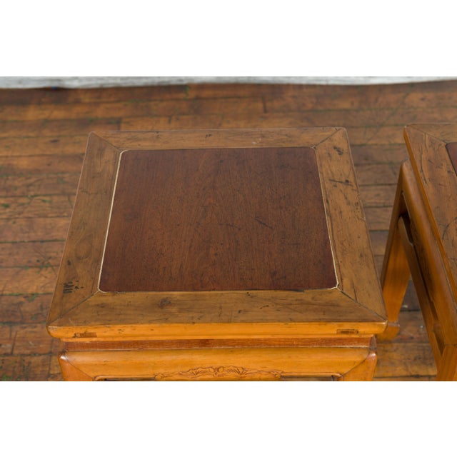 Vintage Chinese Ming Dynasty Style Waisted Side Tables with Stretchers - A Pair For Sale - Image 11 of 12