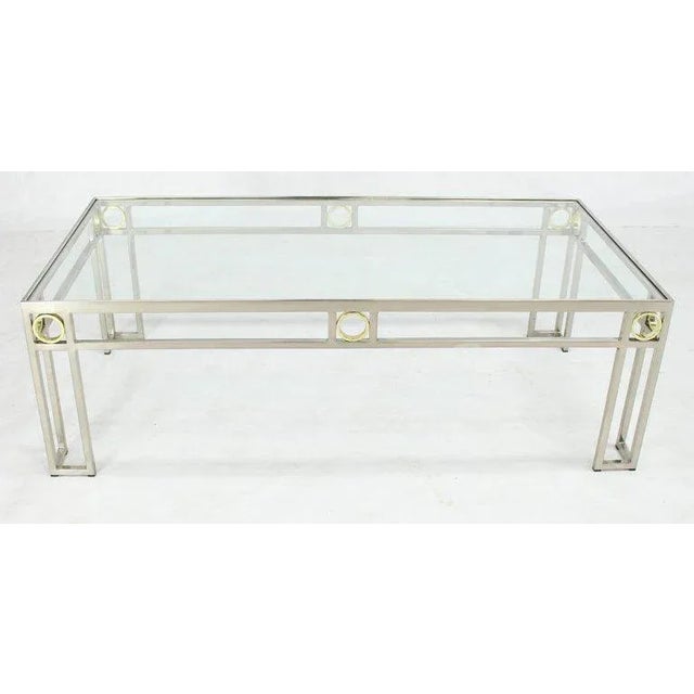 Metal Brass & Chrome Glass Top Rectangular Coffee Table For Sale - Image 7 of 9