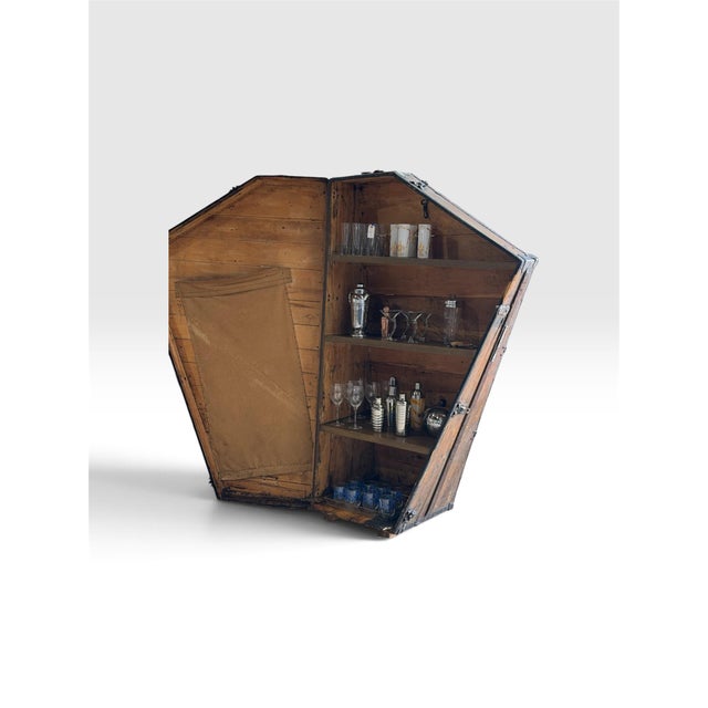 Wood Antique 1920s Wooden Harp Travel Case Converted Into a Unique Bar Cabinet – 76” For Sale - Image 7 of 12