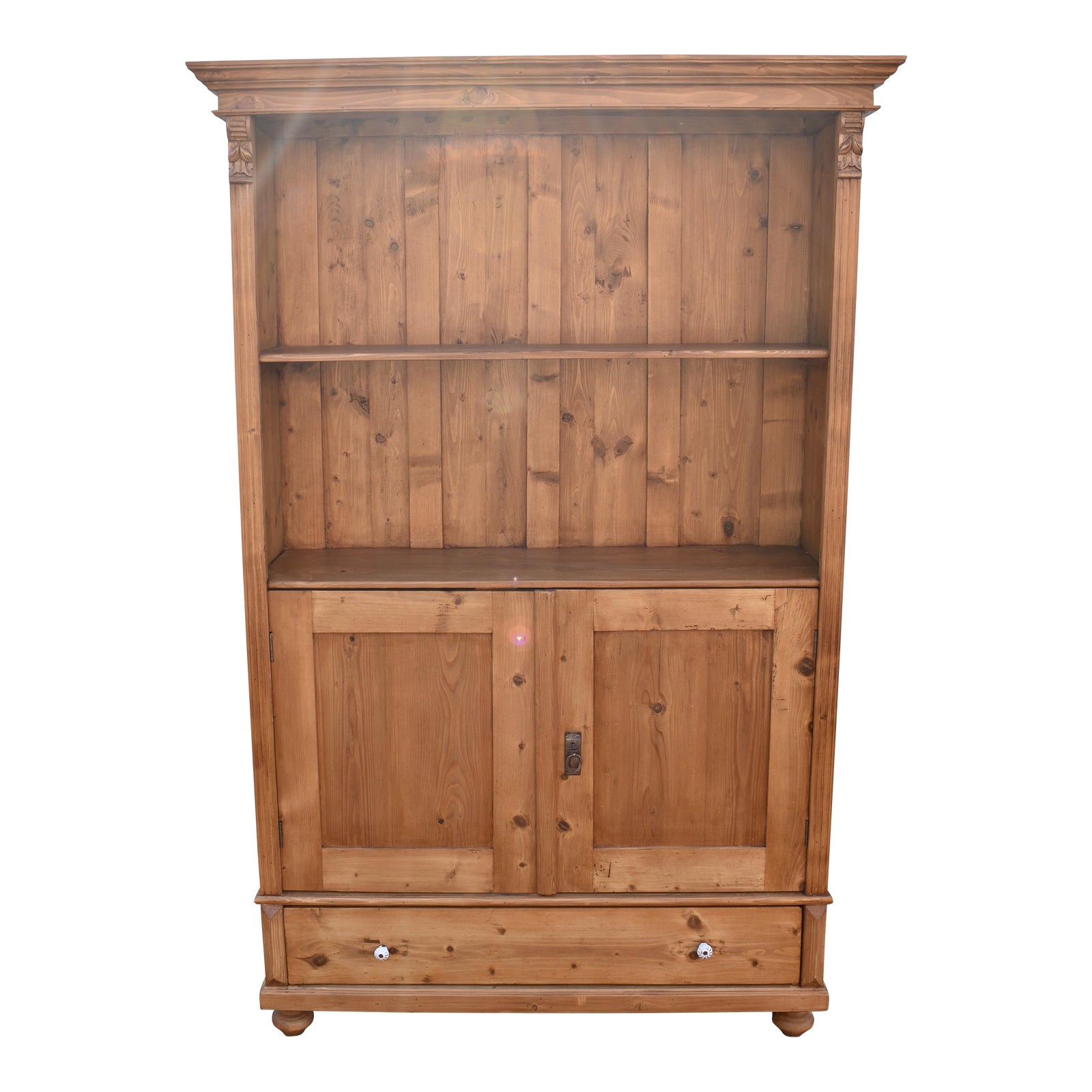 Vintage Pine Bookcase With Doors, Converted From Armoire, Netherlands