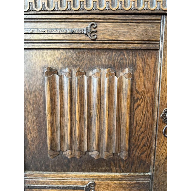 Antique Carved Oak Buffet With Metal Hardware For Sale - Image 13 of 18