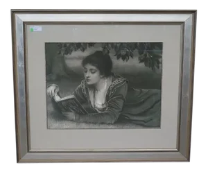 John Richard Framed Print of Victorian Lady Reading a Book