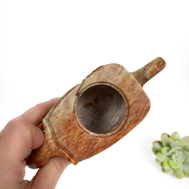 Maroon Vintage China Soapstone Carved Bird and Cherry Tree Teapot For Sale - Image 8 of 12