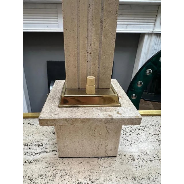 Italian Travertine and Brass Table Lamps, 1970s, Set of 2 For Sale - Image 4 of 11