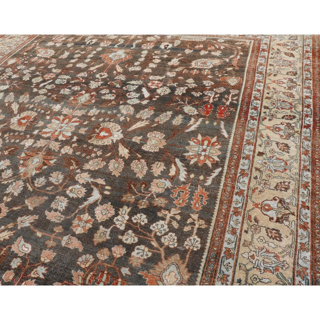 Antique Persian Malayer rug with brown field and stylized floral design, rug EMB-8501-178038, country of origin / type:...