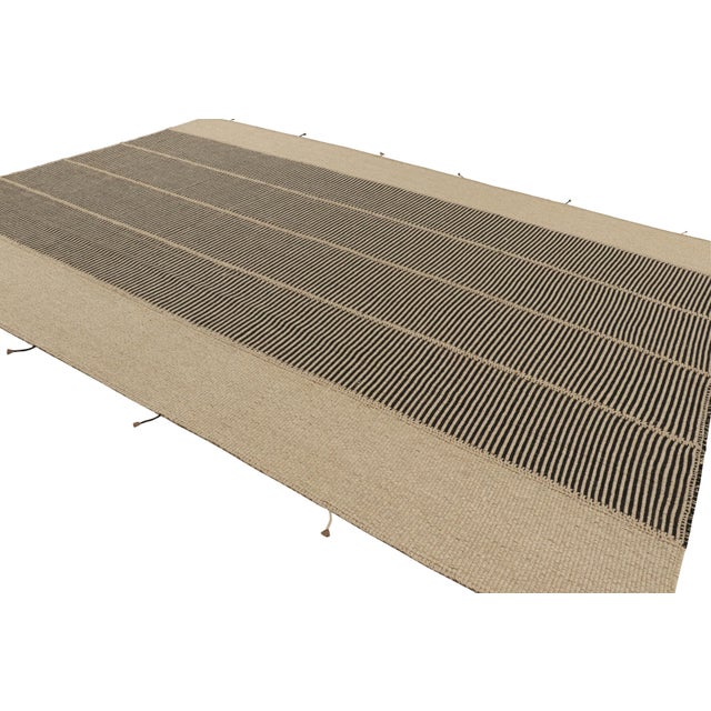 Rug & Kilim Rug & Kilim’s Contemporary Kilim in Black and Beige Textural Stripes For Sale - Image 4 of 7