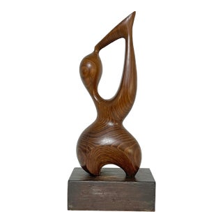 C. 1970s Abstract Figurative Carved Teak Sculpture For Sale