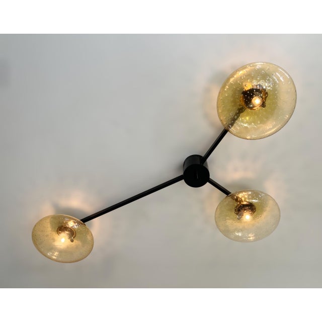 Fabio Ltd Trio Black Powder Coat Amber Bubbles Glass Flush Mount by Fabio LTD For Sale - Image 4 of 5