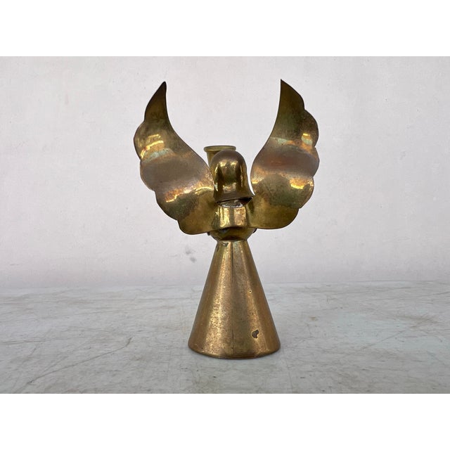 Vintage Solid Brass Angel Candle Holder For Sale In West Palm - Image 6 of 7