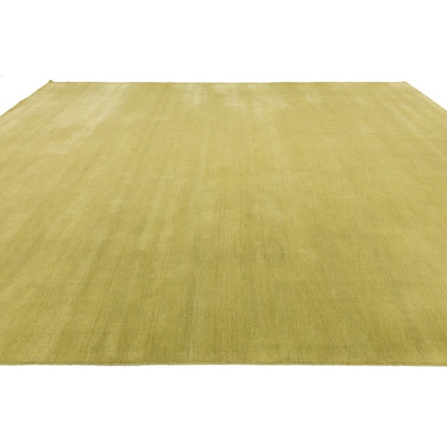 Modern Apadana's Modern Gabbeh Hand-Loom Wool Area Rug in Citron Color For Sale - Image 3 of 9