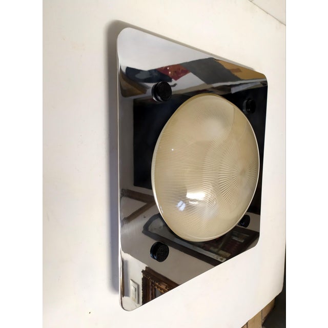 Silver Large Wall Light in Glass and Steel attibuted to Lamperti,1960s For Sale - Image 8 of 11