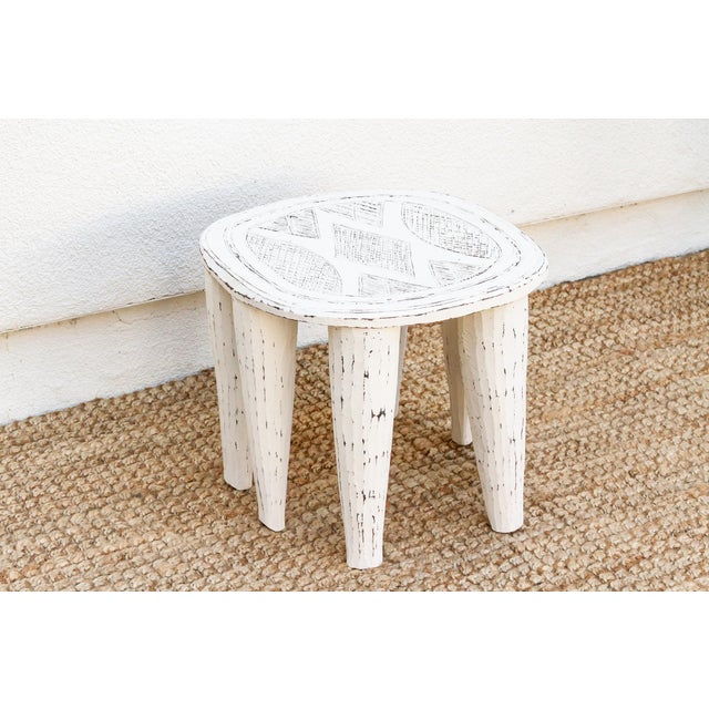 Hand-Carved Chalky White African Table For Sale - Image 4 of 7