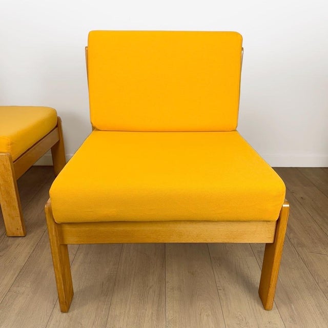 Light Yellow Vintage Scandinavian Pine and Fabric Lounge Chairs, 1960s, Set of 2 For Sale - Image 8 of 18