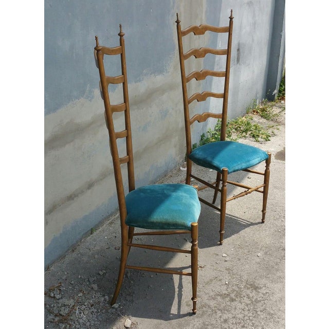 Mid-Century Modern 1950's Italian Exaggerated Ladder Back Chairs - a Pair For Sale - Image 3 of 7