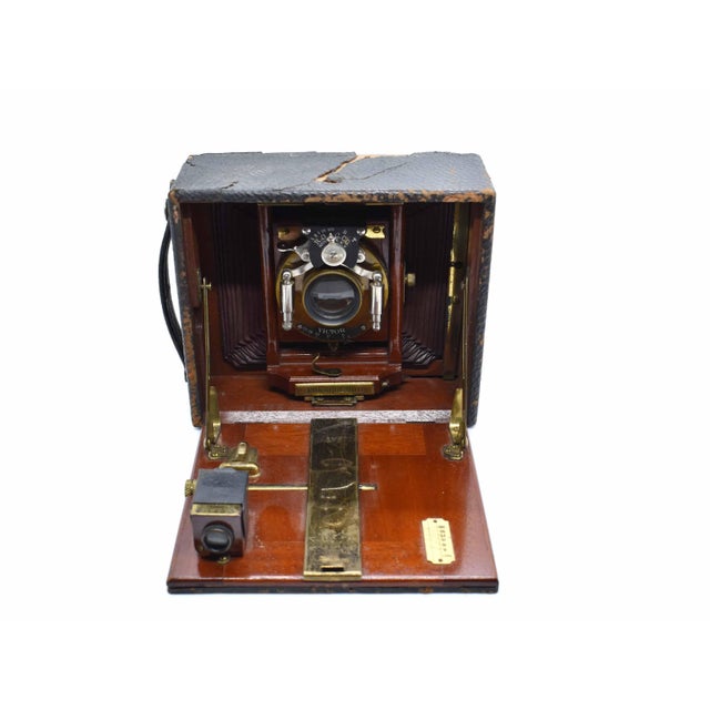 Wood Antique 19th Century Mahogany & Brass Pony Premo B by Rochester Optical Co. Folding Camera With Red Bellows For Sale - Image 7 of 12