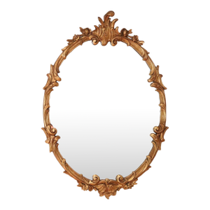 Vintage Gilt Wood Rococò Oval Wall Mirror With Floral Carving
