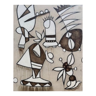 Stout No Doubt - Neutral Beige Abstract Modern Organic Shape Mixed Media Artwork on Canvas by Rue Bootay For Sale