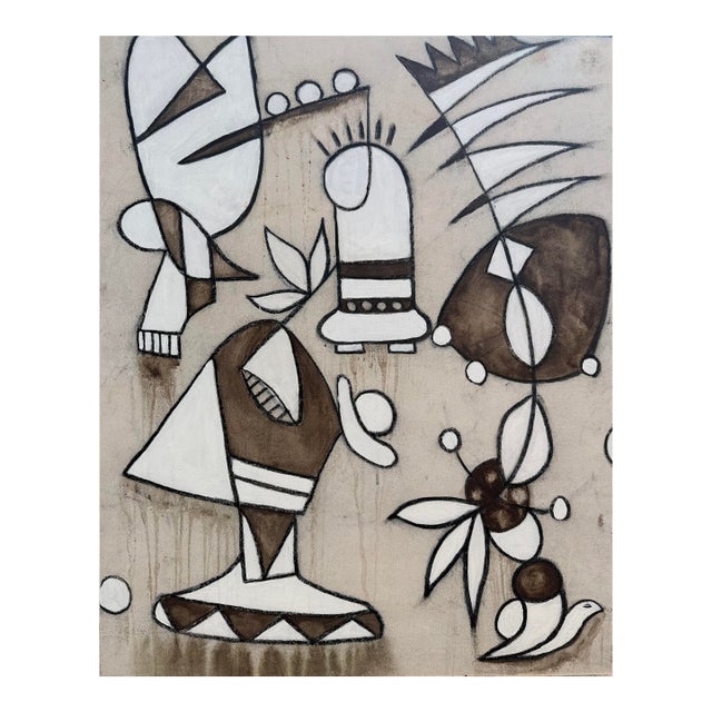 Stout No Doubt - Neutral Beige Abstract Modern Organic Shape Mixed Media Artwork on Canvas by Rue Bootay For Sale