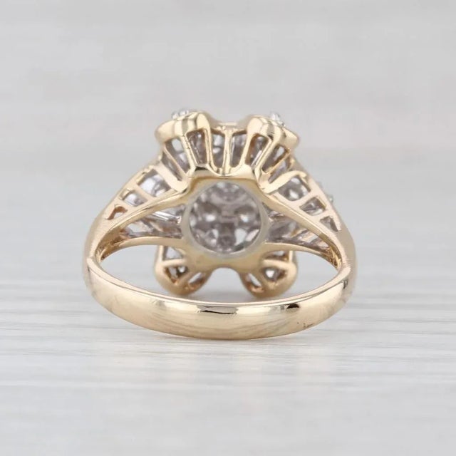 1.03ctw Diamond Flower Star Cluster Ring 14k Yellow Gold Size 6.75 Vintage For Sale - Image 4 of 8