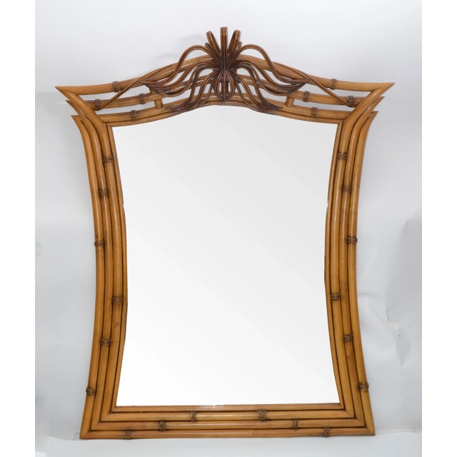 Mid-Century Modern Framed Handcrafted Bamboo, Wood & Wicker Wall Mirror For Sale - Image 13 of 13
