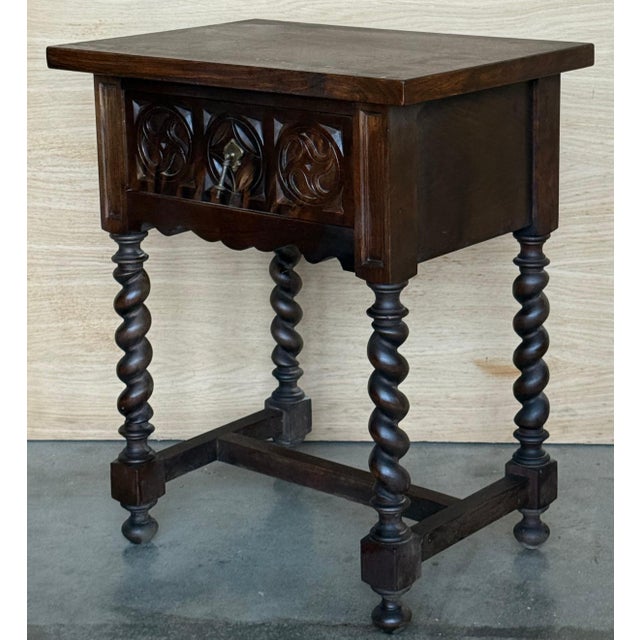 Mid 19th Century Mid 19th Century Pair of Dark Carved Spanish Nightstands with Drawer For Sale - Image 5 of 18