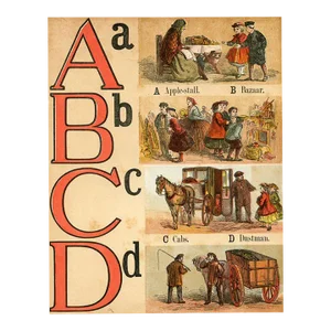 1870s London Alphabet Print, a to D, Original Color Engraving