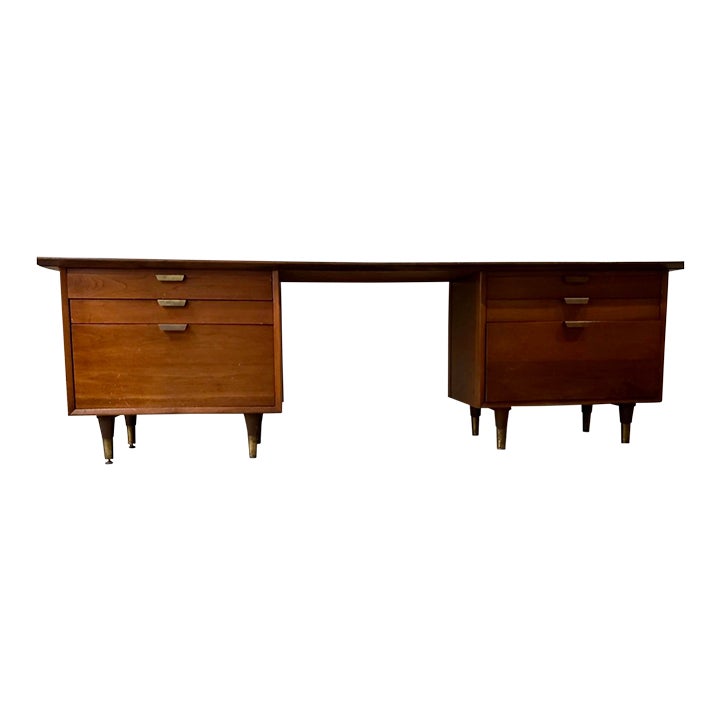 1950s Mid Century Modern Walnut Standard Furniture Co Partner Desk
