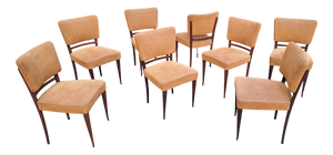 Vintage Chairs in Worked Wood with Padded Seats, 1940s, Set of 8