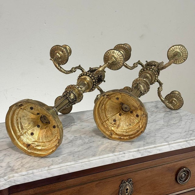 Pair of French Napoleon III Period Louis XVI Bronze Candelabra For Sale - Image 18 of 18