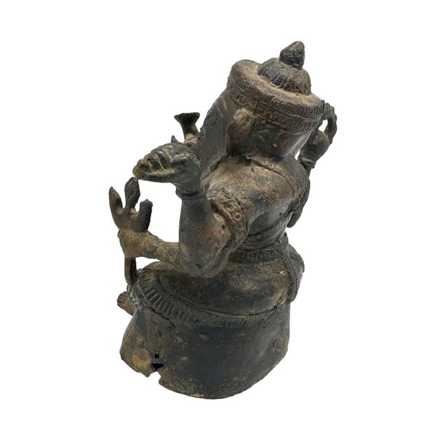 Antique Bronze Ganesha Seated Meditation Four Hands Hindu Ganapati Sculpture For Sale In Los Angeles - Image 6 of 10