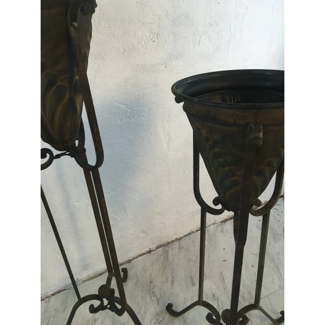 Coastal Metal Planters on Stands, Set of Three For Sale - Image 3 of 11