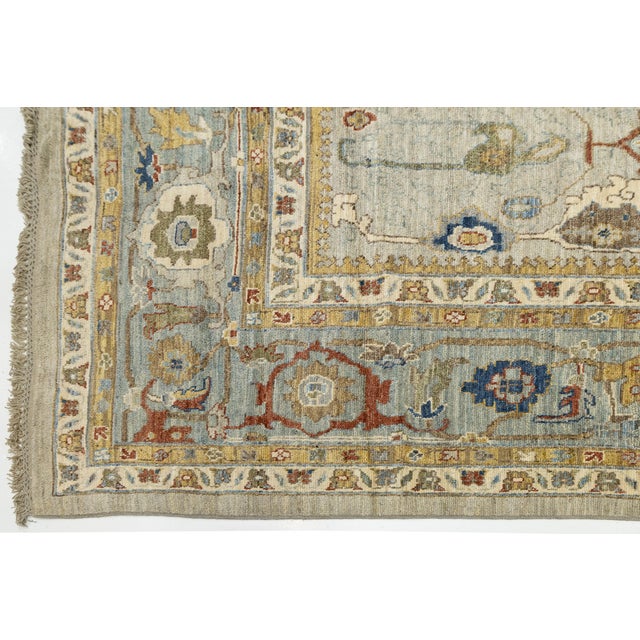 Modern Hand-Knotted Oushak Style Wool Area Rug in Soft Sage and Slate Blue 14x20 For Sale - Image 9 of 12