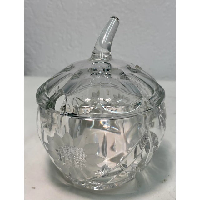 Antique Pumpkin Shaped Cut Glass Jam Jar With SunFlower Design From England For Sale - Image 9 of 9