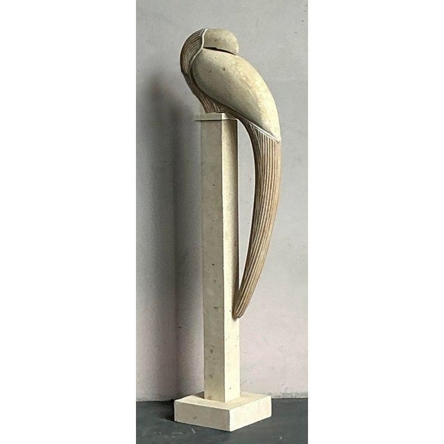 Vintage Boho Tessellated Stone and Pencil Reed Bird on Stand For Sale In West Palm - Image 6 of 10