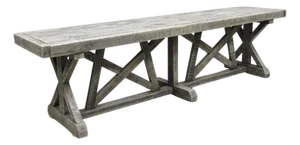 Late 20th Century Primitive Rustic 72" Long Wooden Distressed Gray Wash Criss Cross Trestle Bench