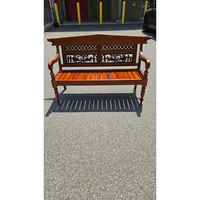 Late 20th Century Hand Carved Folk Art Wood Bench For Sale - Image 11 of 11