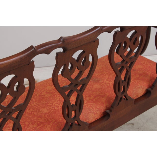 Brown Vintage Carved Mahogany Triple Back Settee Bench For Sale - Image 8 of 15