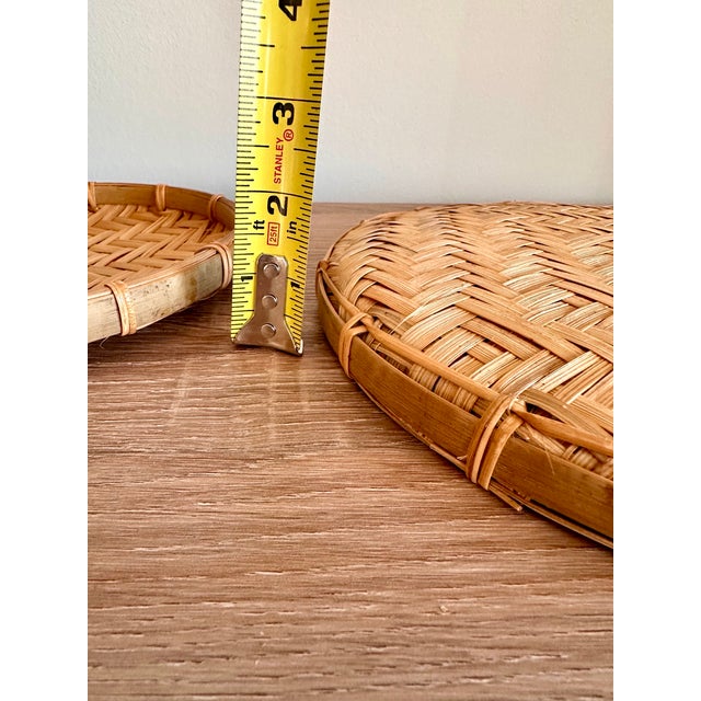 Handwoven Bamboo Round Decorative Trays, Set of 2 For Sale - Image 15 of 18