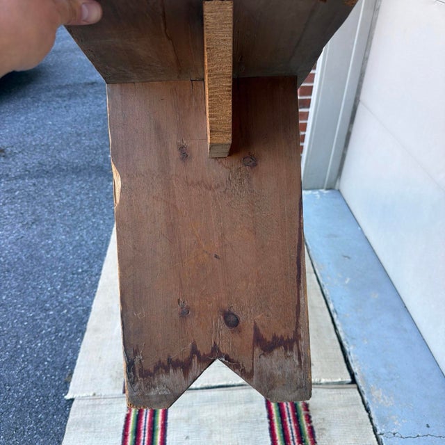 Wood 19th C. Lancaster County Pa Raw Pine Mortised Bench (76.25") For Sale - Image 7 of 12
