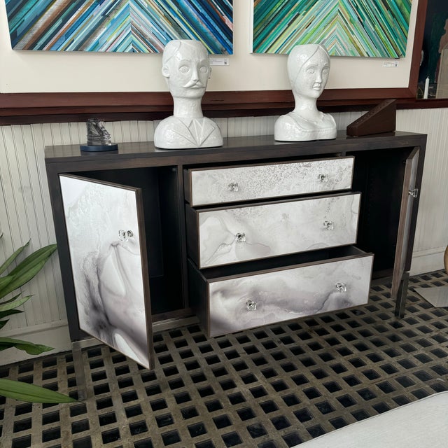 Mid-Century Modern Lakeshore Watercolor Cabinet For Sale - Image 3 of 7