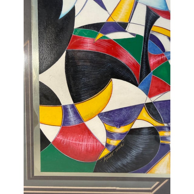 Original Juan Quevedo Pop Cubism Geometric Guitarist Music Mixed Media Painting For Sale - Image 12 of 18